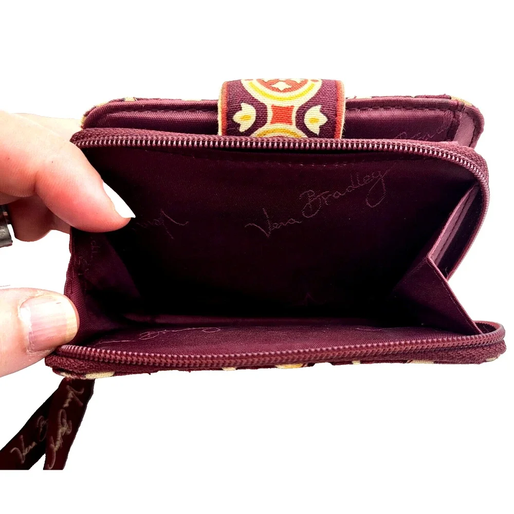 Vera Bradley Bifold Mini Zip Wallet Burgundy Gold Floral Medallions - Picture 4 of 8